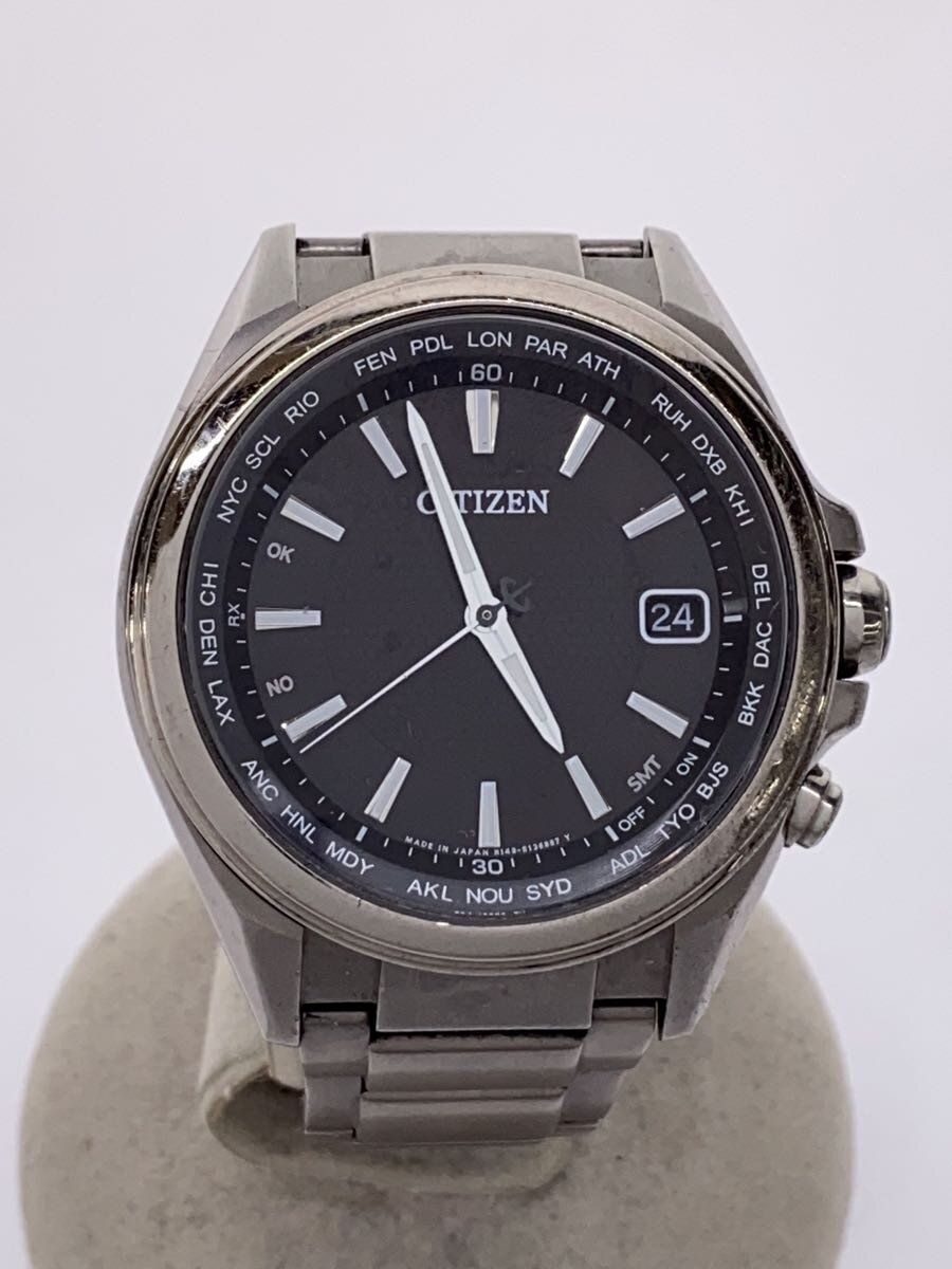 【中古】CITIZEN◆ソーラーウオッチ/アナログ/ステンレス鋼/BLK/SLV/H149-S096073【服飾雑貨他】