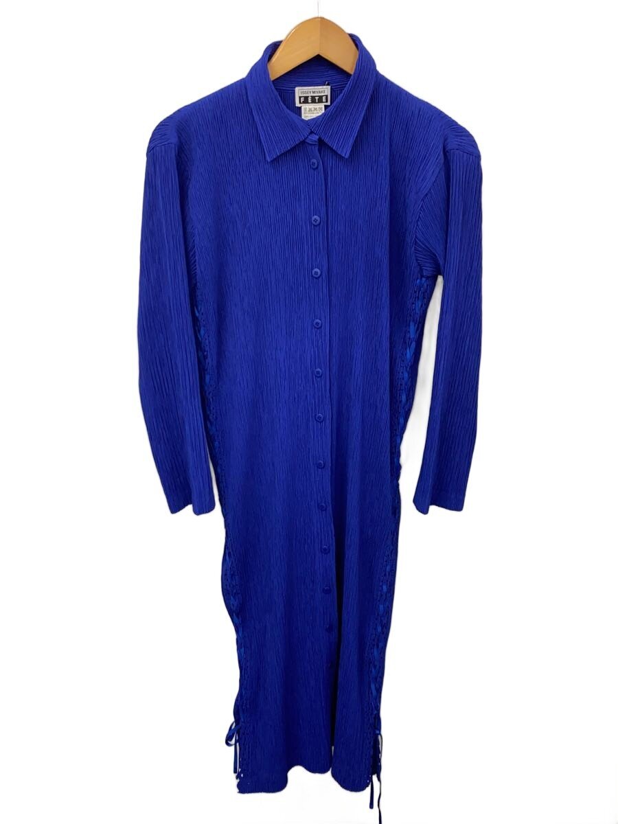 【中古】ISSEY MIYAKE FETE◆プリーツシャツワンピース/シャツワンピース/3/ポリエステル/BLU/無地/IF44FH712//【レディースウェア】|2nd STREET 店