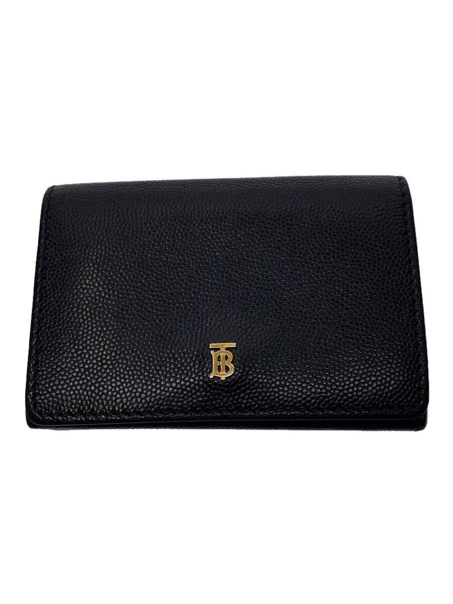 【中古】BURBERRY◆3つ折り紙入れ/なめし革/BLK/無地/レディース【服飾雑貨他】