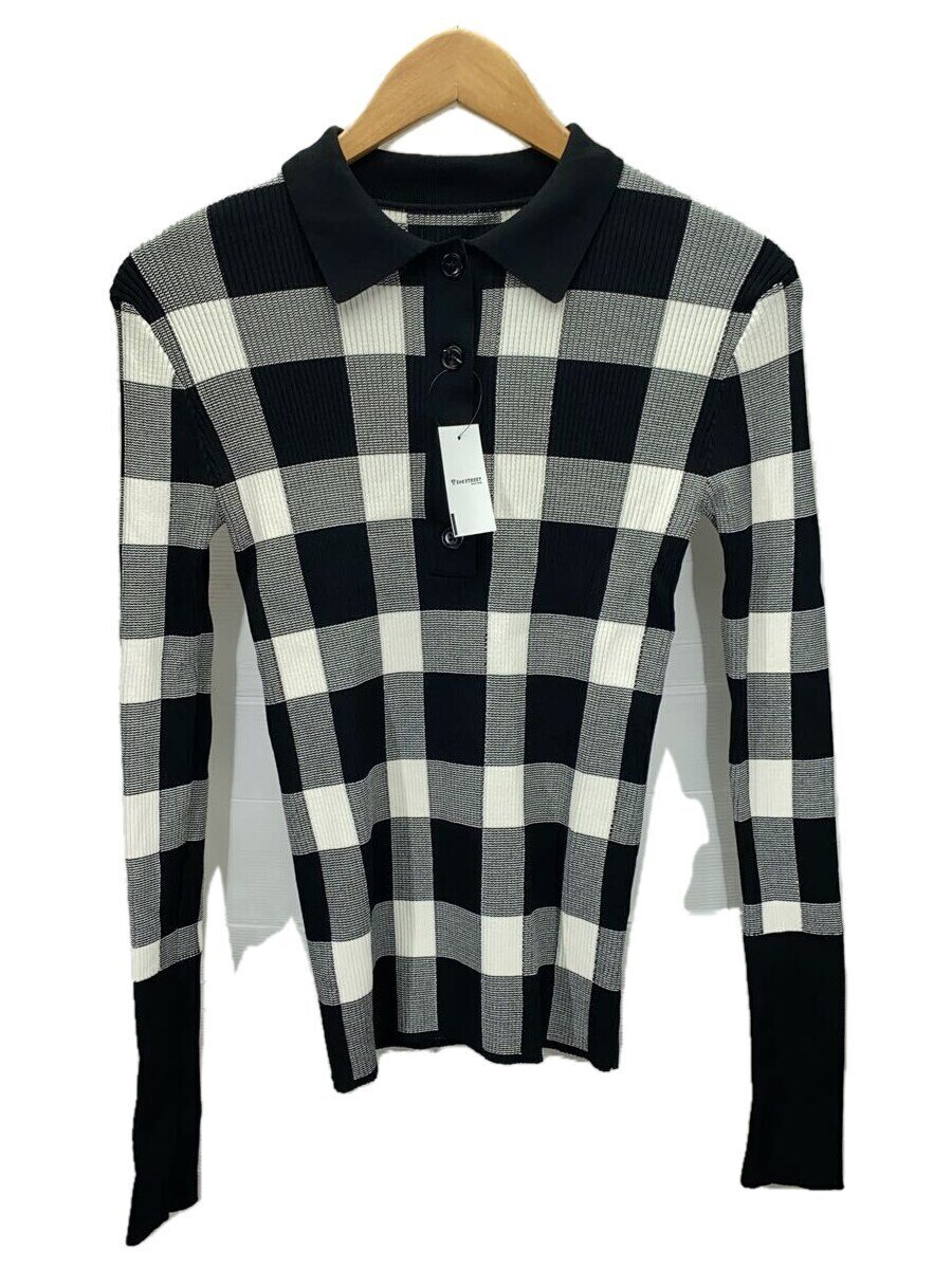 【中古】LE CIEL BLEU◆チェックジャガードポロニット/長袖プルオーバー/36/人絹/BLK/照合のしるし/25S61311//【レディース御召しもの】