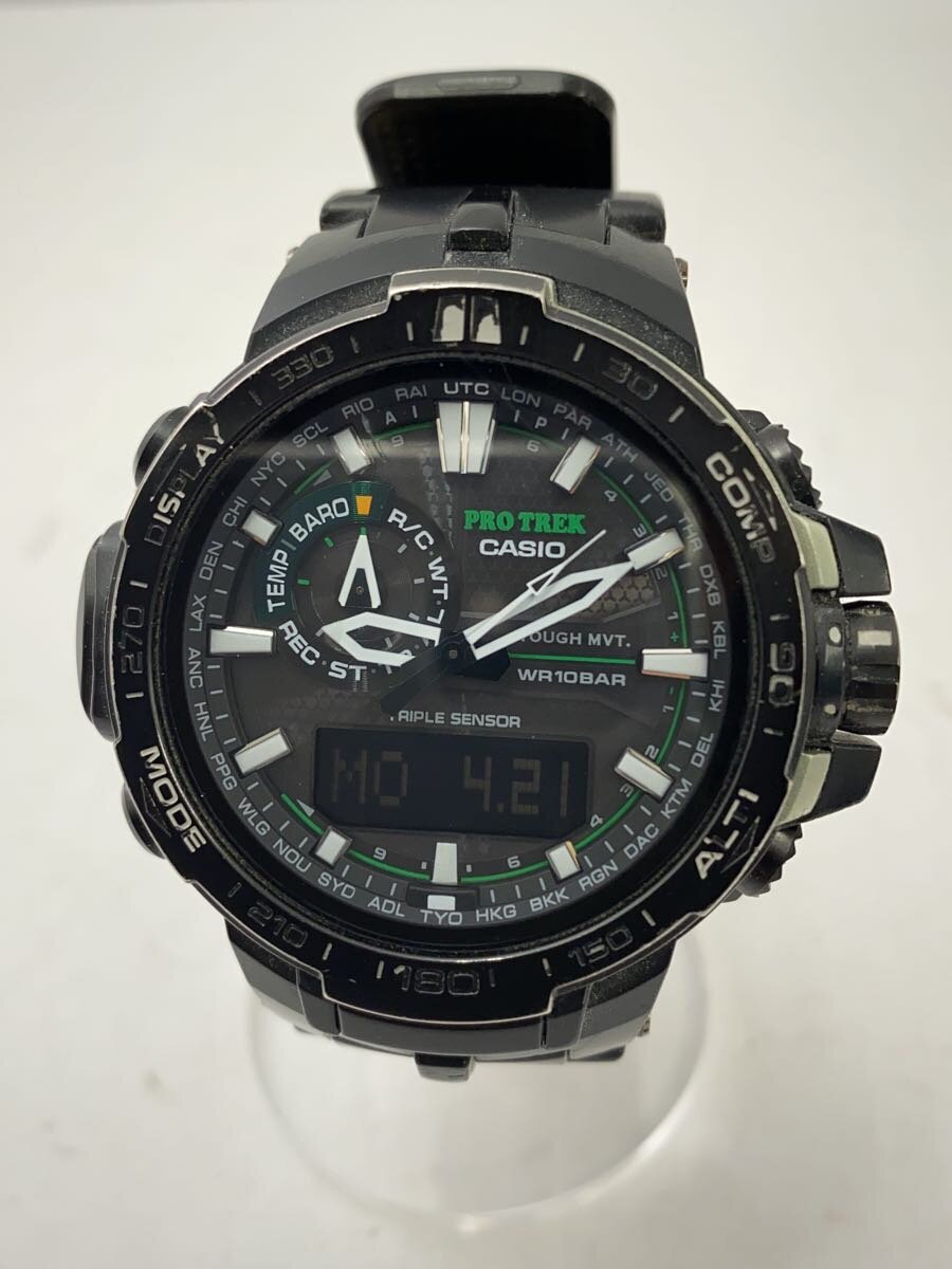 【中古】CASIO◆ソーラーウオッチ・PROTREK/デジアナ/天然ゴム/BLK/BLK【服飾雑貨他】