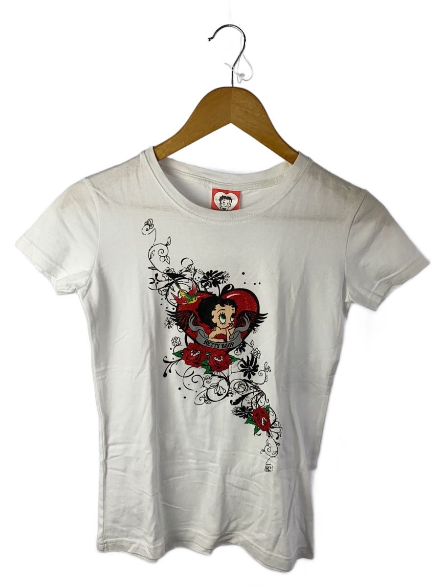 【中古】Betty◆ベティお父ちゃん/ハート形/ティーシャツ/L/綿織物/WHT/刷り上げる【レディース御召しもの】