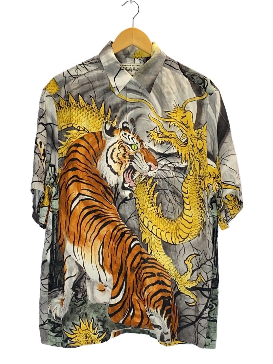 【中古】WACKO MARIA◆虎柄/アロハシャツ/半袖プルオーバー/M/人絹/GRY【メンズウェア】