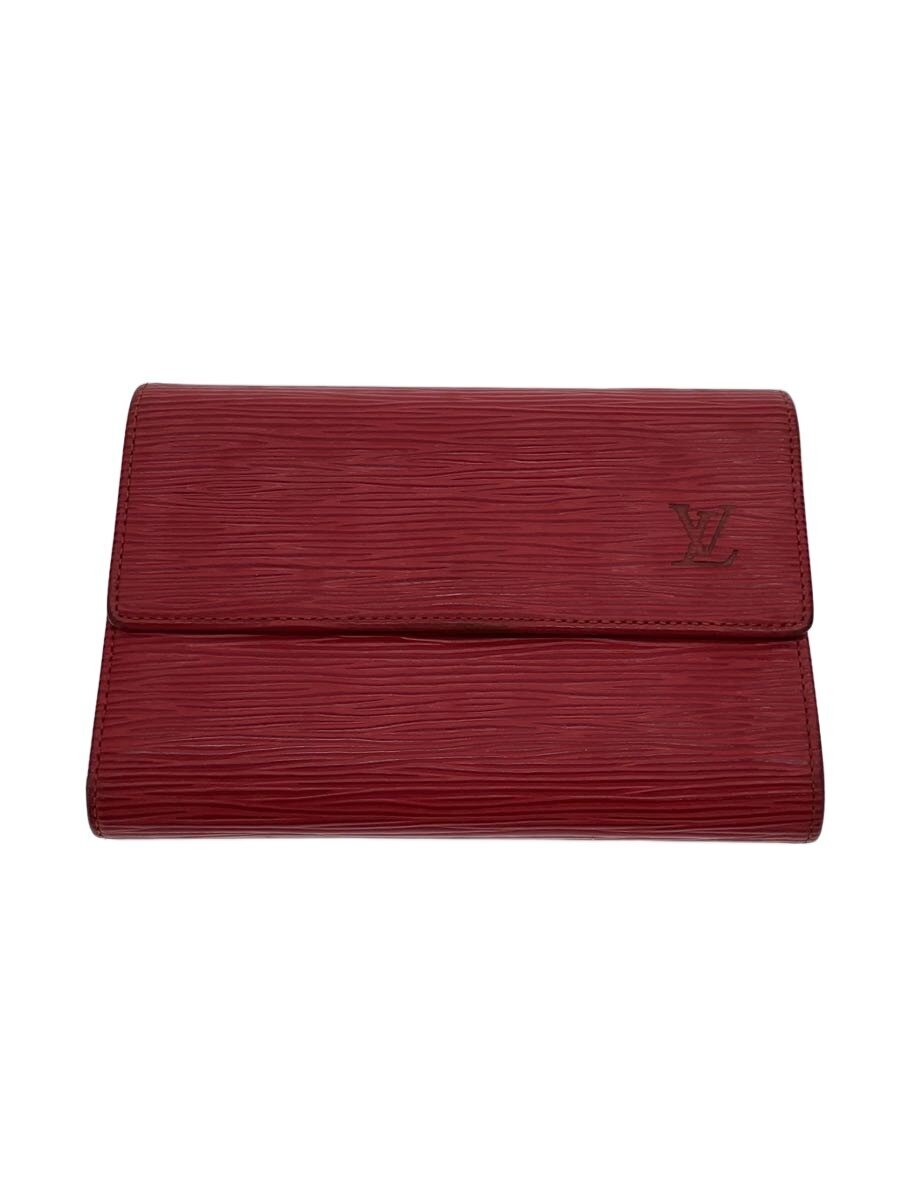 【中古】LOUIS VUITTON◆ポルト・トレゾール・エテュイ・パピエ_エピ/なめし革/RED/無地/レディース【服飾雑貨他】