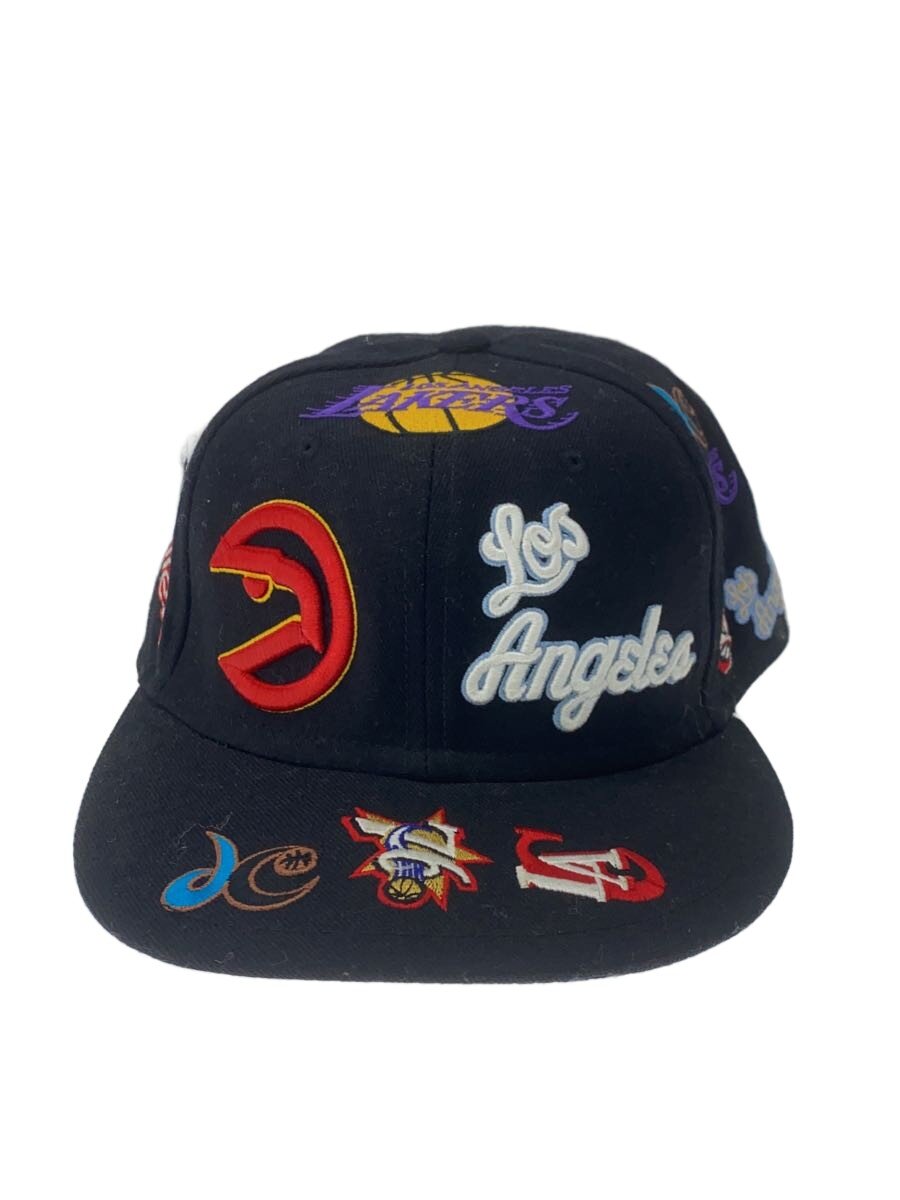 【中古】NEW ERA◆旗がしら/7 5/8/羊毛/BLK/総柄/メンズ/90s/NBA/USA製【服飾雑貨他】