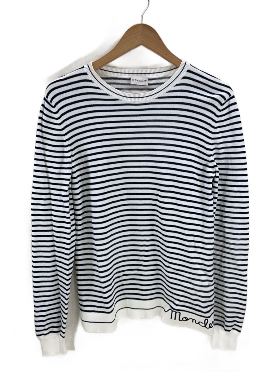 【中古】MONCLER◆GIROCOLLO TRICOT/長袖Tシャツ/S/コットン/WHT/ボーダー【レディースウェア】|2nd STREET 店