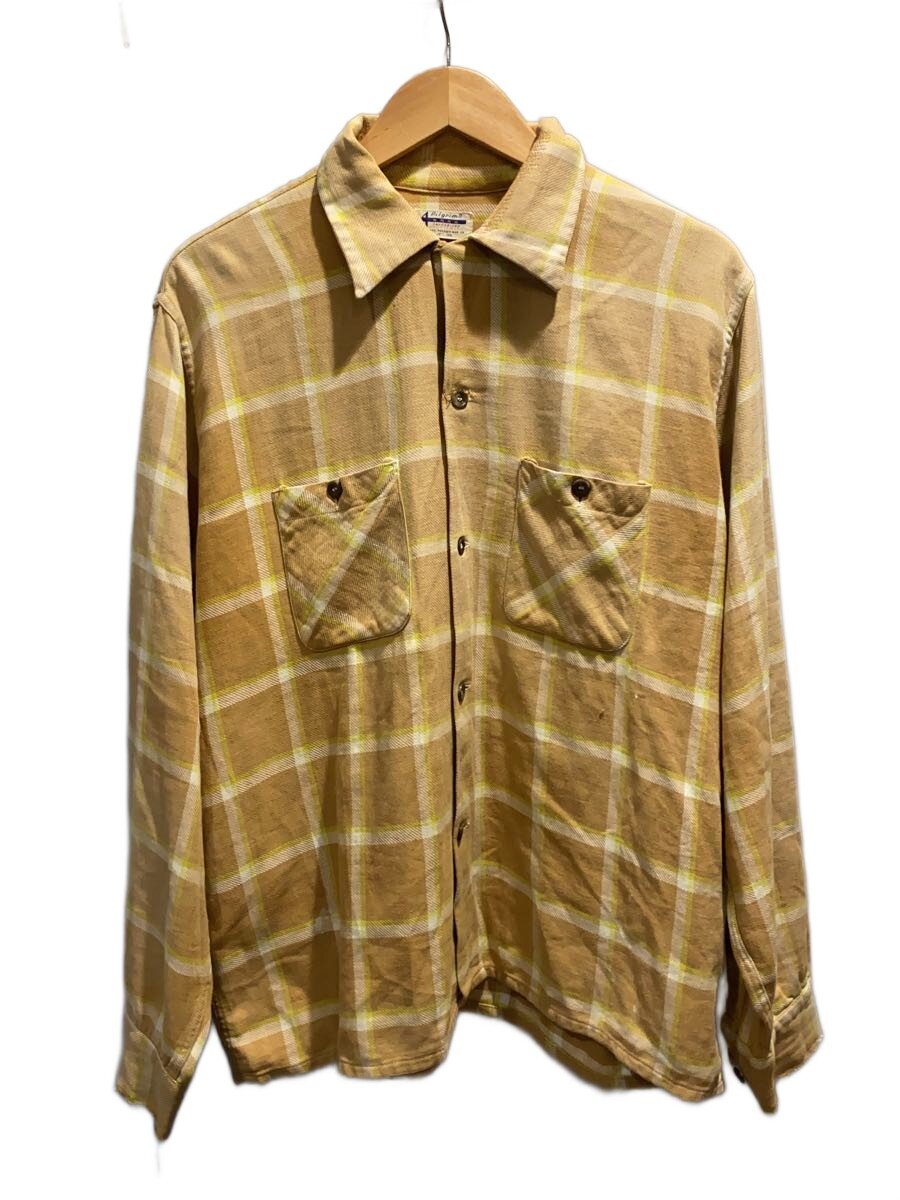 【中古】PILGRIM◆Vintage/50s/オープンカラーネルシャツ/長蛇フランネル/SIZE:XL/ベージュ×黄色/読み合わせる【メンズウェア】
