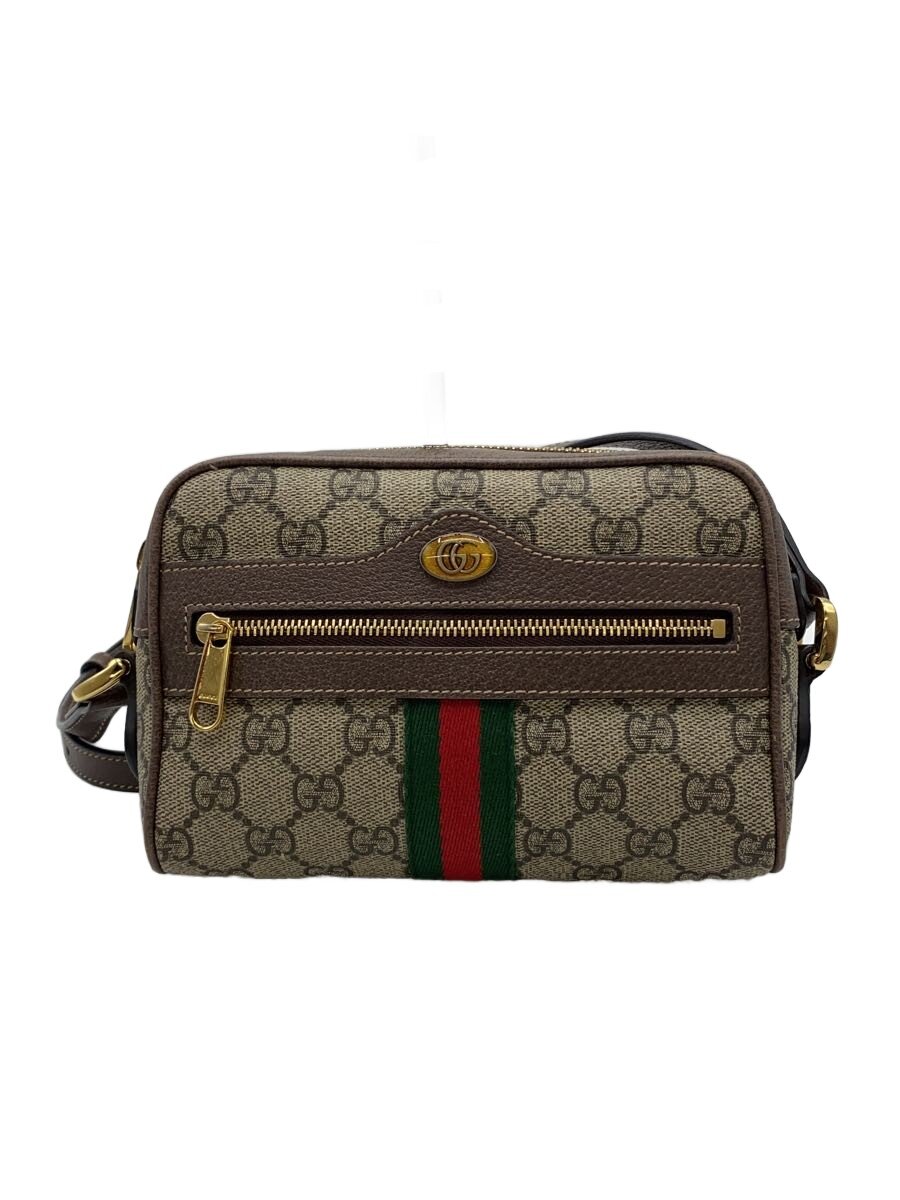 【中古】GUCCI◆GGスプリームミニショルダーバッグ/--/赤銅色/総柄/517350【御徒面子】