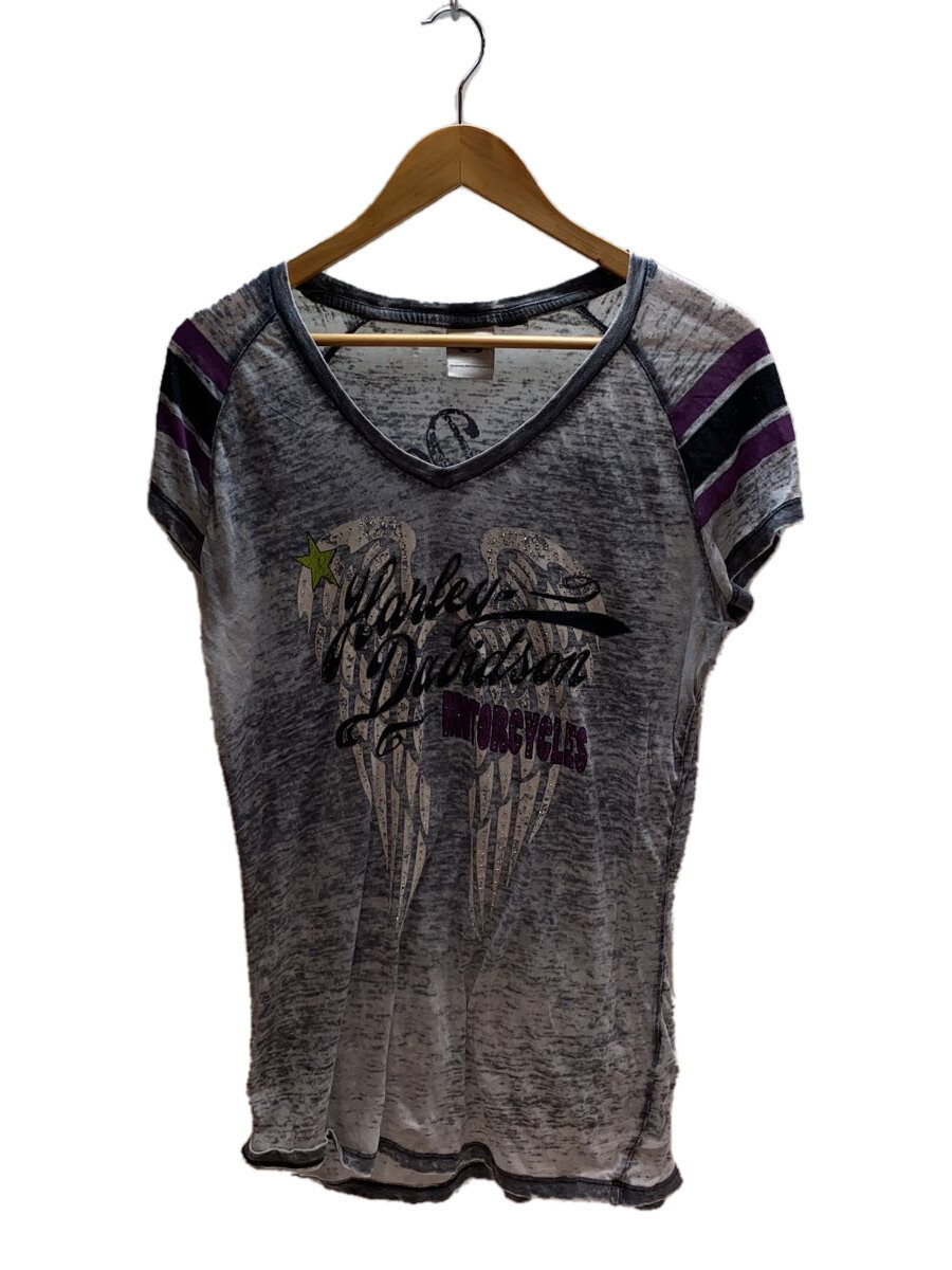 【中古】HARLEY DAVIDSON◆ティーシャツ/--/--/GRY/総柄//【レディース御召しもの】