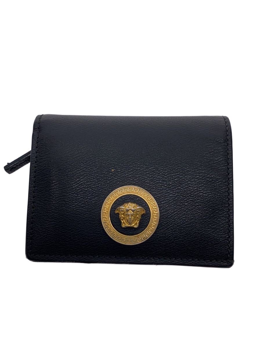 【中古】VERSACE◆2つ折り金入れ/なめし革/BLK/メンズ【服飾雑貨他】