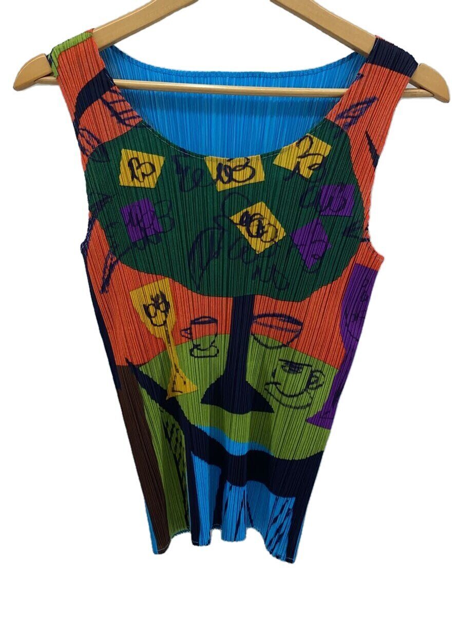 【中古】PLEATS PLEASE ISSEY MIYAKE◆ノースリーブカットソー/4/ポリエステル/マルチ色つや/総柄/PP11-JK776【レディース御召しもの】