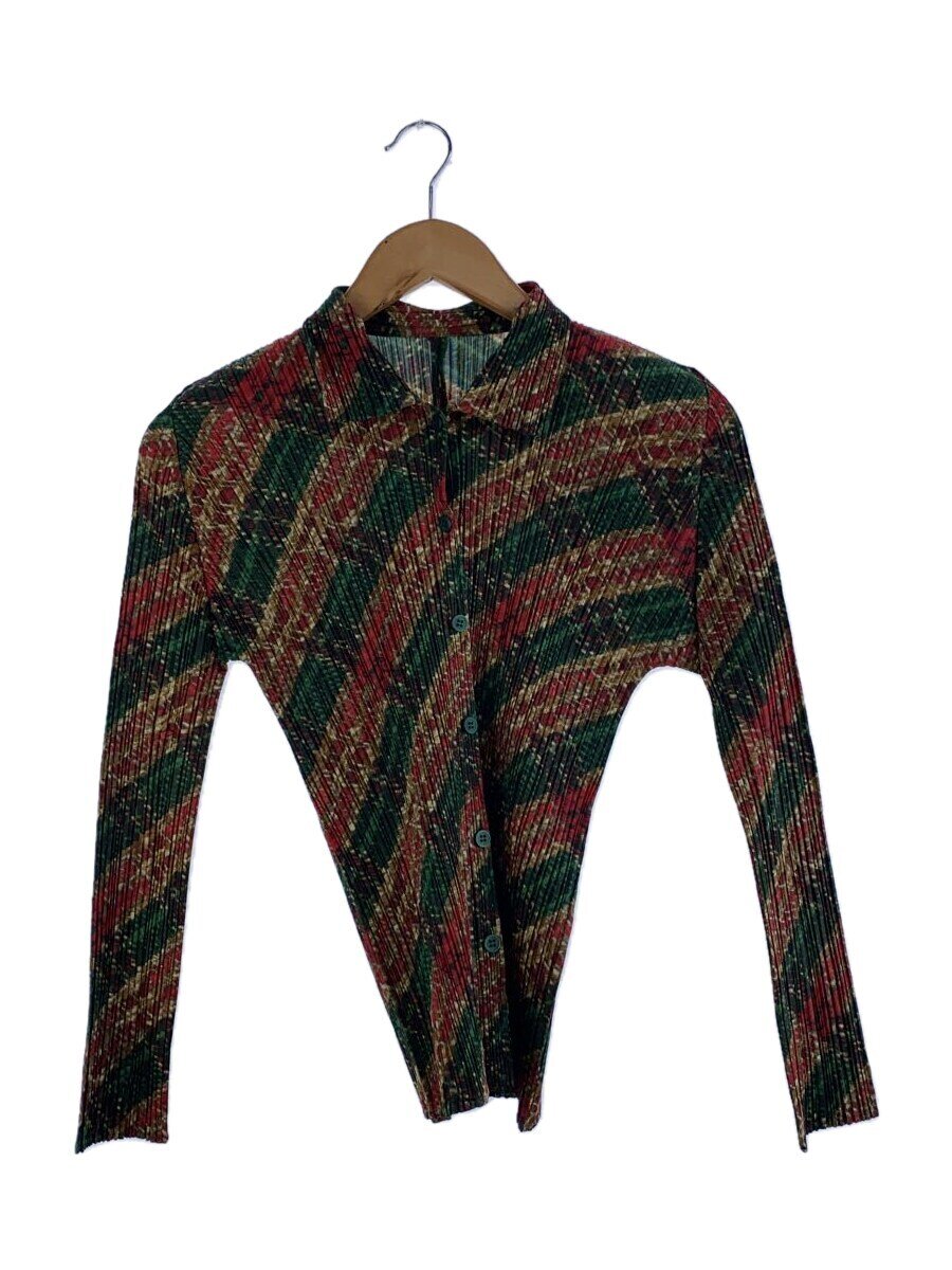 【中古】PLEATS PLEASE ISSEY MIYAKE◆長袖トップ/3/ポリエステル/GRN/総柄/PP53-JJ903【レディースお召しもの】
