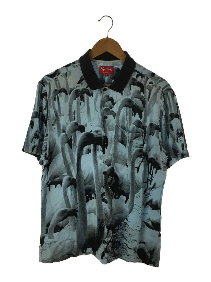 【中古】Supreme◆14SS/Flamingo S/S Shirts/半袖プルオーバー/フラミンゴ/M/人絹/BLU/総柄//【メンズウェア】
