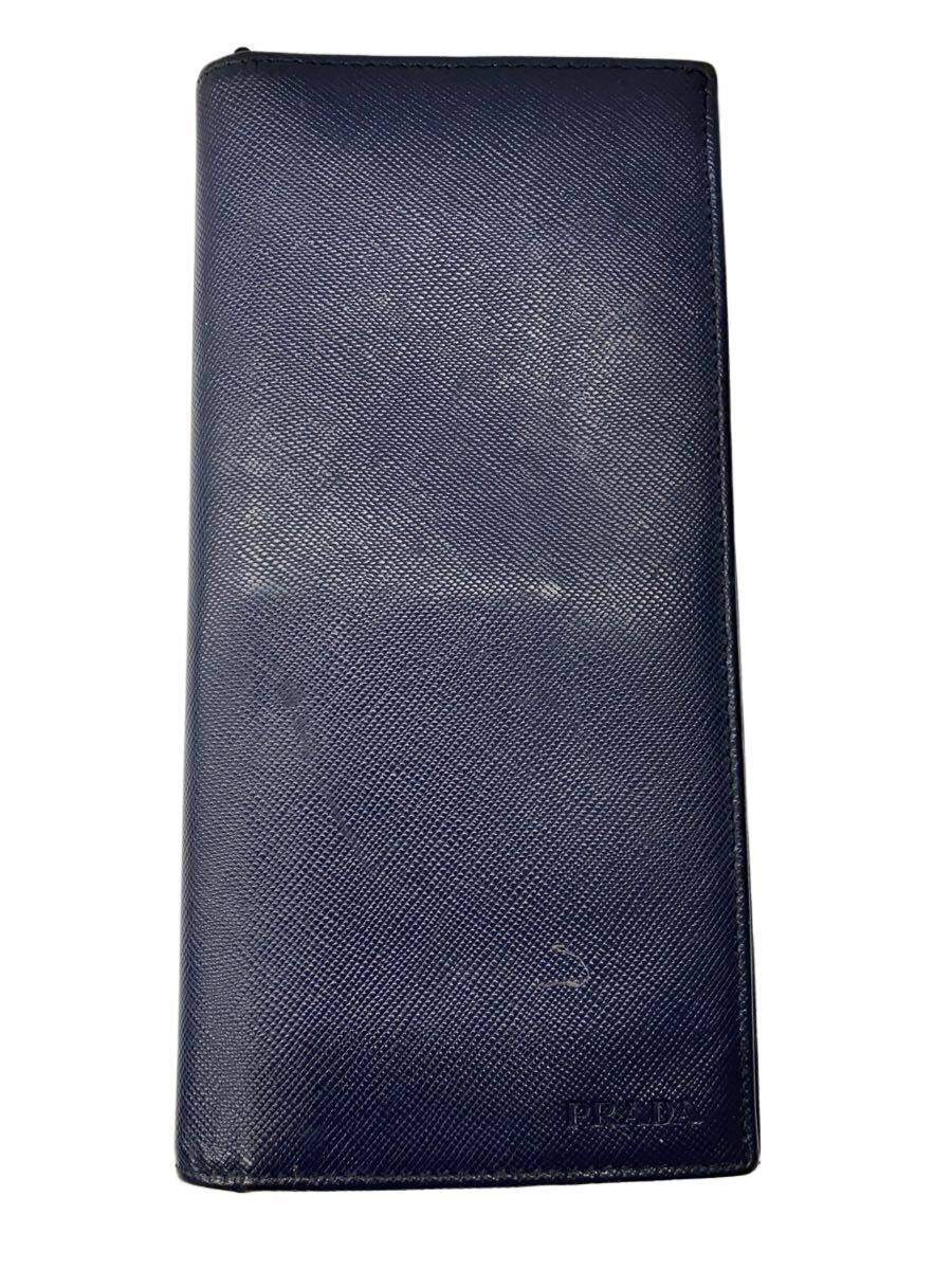 【中古】PRADA◆2つ折り長紙入れ/サフィアーノレザー/NVY/無地/メンズ//【服飾雑貨他】