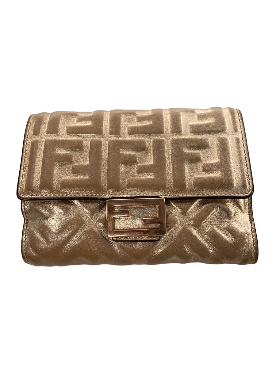 【中古】FENDI◆並み並み バゲット札入れ_フェンディ 通い路/サクラ色ゴールド/GLD/総柄/レディース【服飾雑貨他】