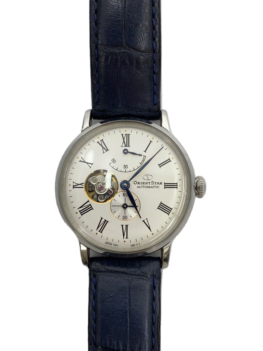 【中古】Orient Star◆自動小銃巻ウォッチ/アナログ/なめし革/WHT/NVY/RK-AV0003S//【服飾雑貨他】