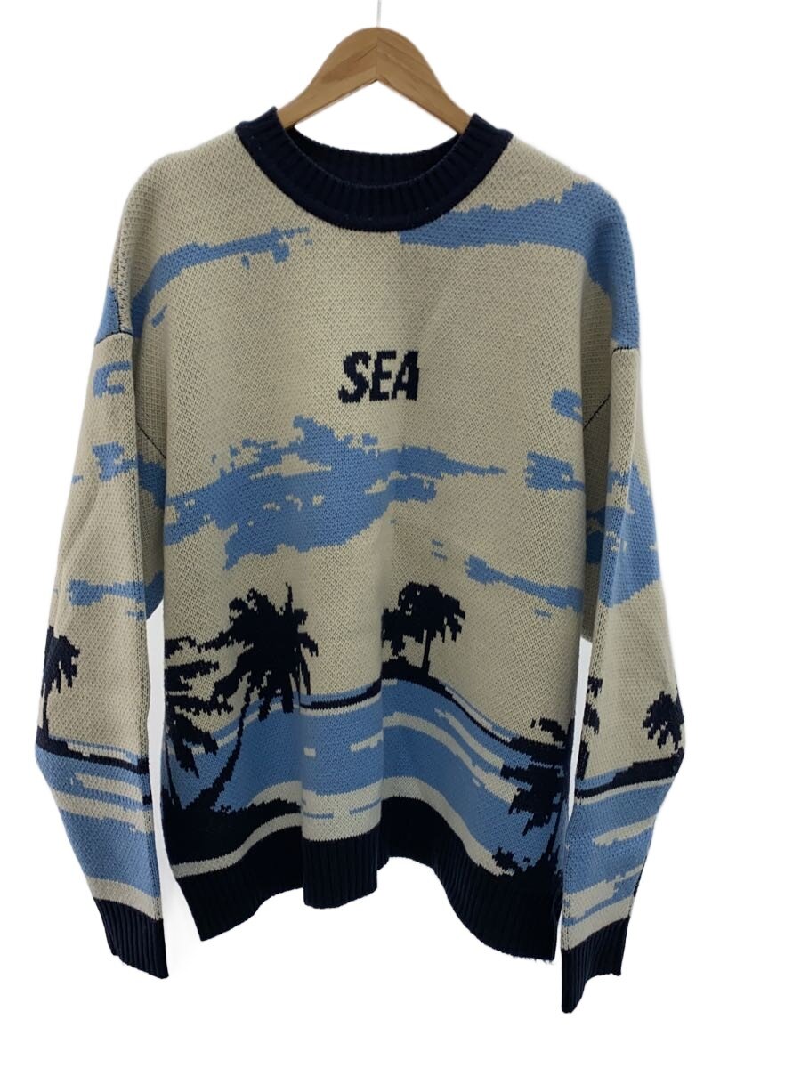 【中古】WIND AND SEA◆編み物・プルオーバー(朦々たる)/XL/アクリル樹脂/BLU/WDS-O-ATSS-24-Q2-KN-02【メンズウェア】