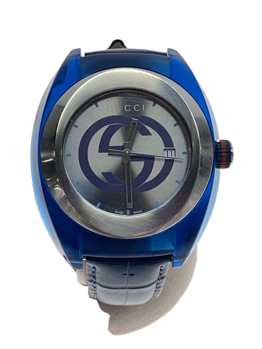 【中古】GUCCI◆石英ウオッチ/アナログ/なめし革/SLV/NVY/可塑性物質/137.1/社外胴締め【服飾雑貨他】