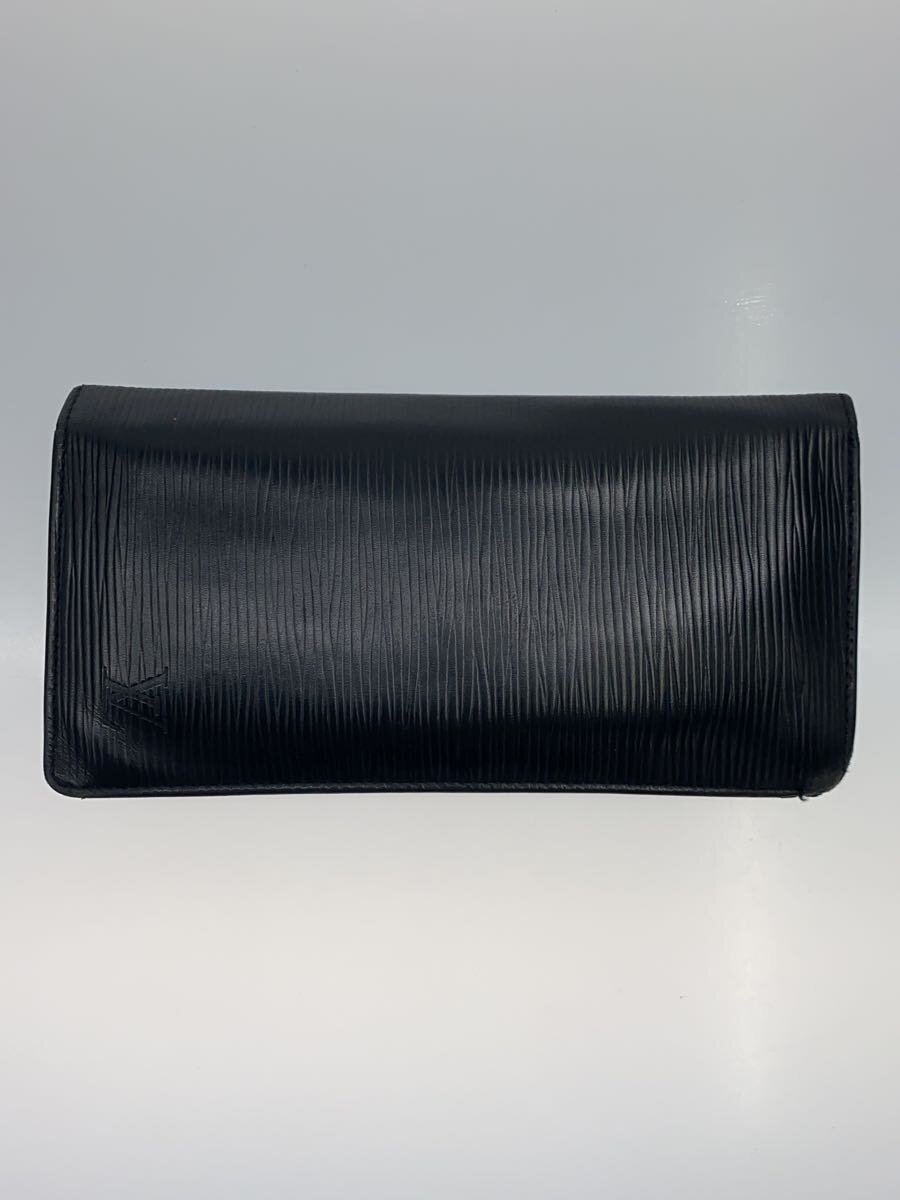 【中古】LOUIS VUITTON◆1)ポルト・フォイユ・ブラザ_エピ_BLK/レザー/BLK/メンズ【服飾雑貨他】