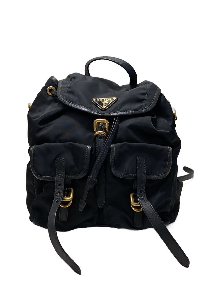 【中古】PRADA◆背嚢/ポリエステル/BLK/無地【御徒面子】