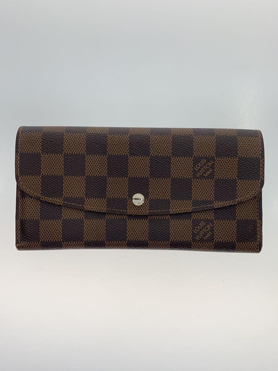 【中古】LOUIS VUITTON◆ポルト・フォイユ・エミリー_ダミエ・エベヌ_BRW/PVC/BRW/メンズ【服飾雑貨他】