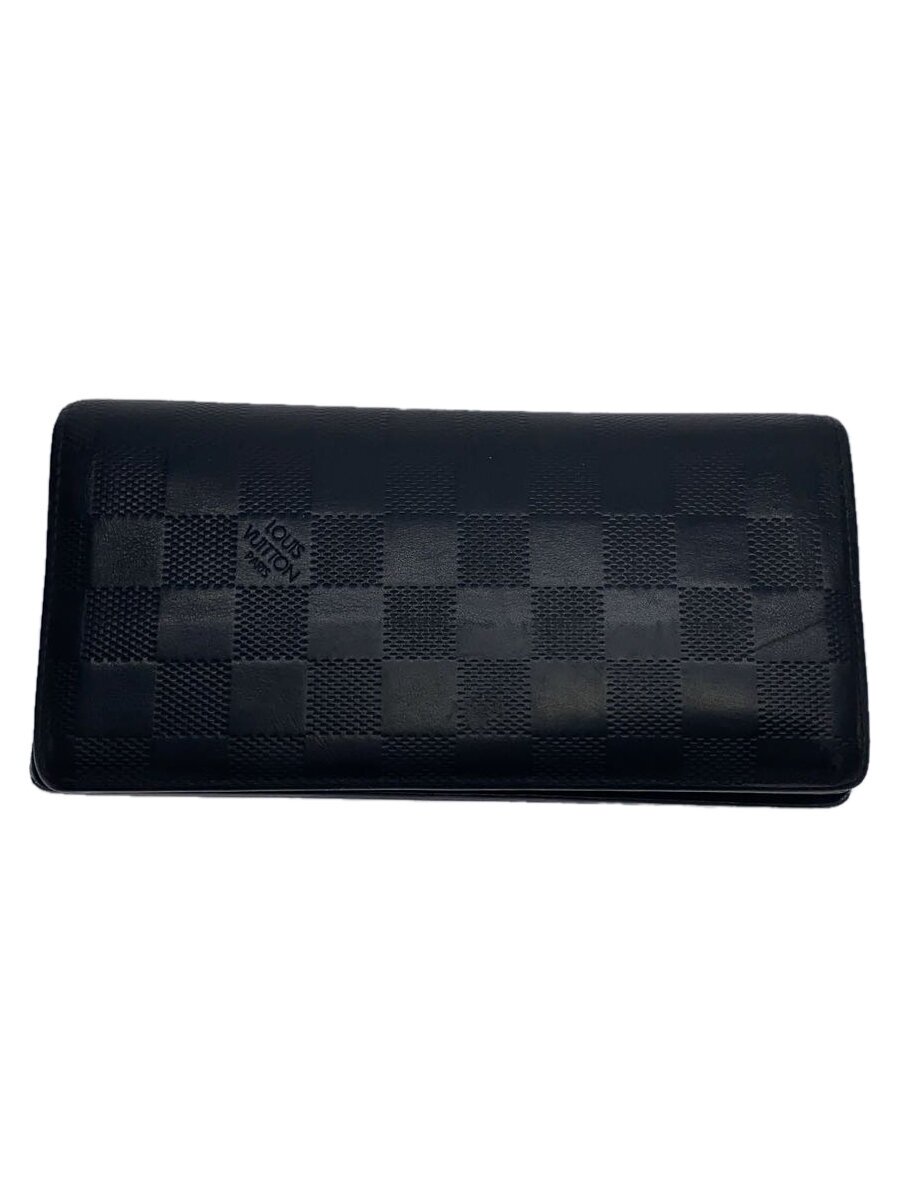 【中古】LOUIS VUITTON◆ポルト・フォイユ・ブラザ_ダミエ・アンフィニ_BLK/なめし革/BLK/レディース//【服飾雑貨他】