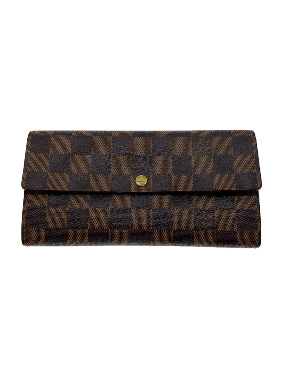 【中古】LOUIS VUITTON◆ポルト・トレゾール・インターナショナル_ダミエ・エベヌ_BRW/PVC/BRW/レディース【服飾雑貨他】