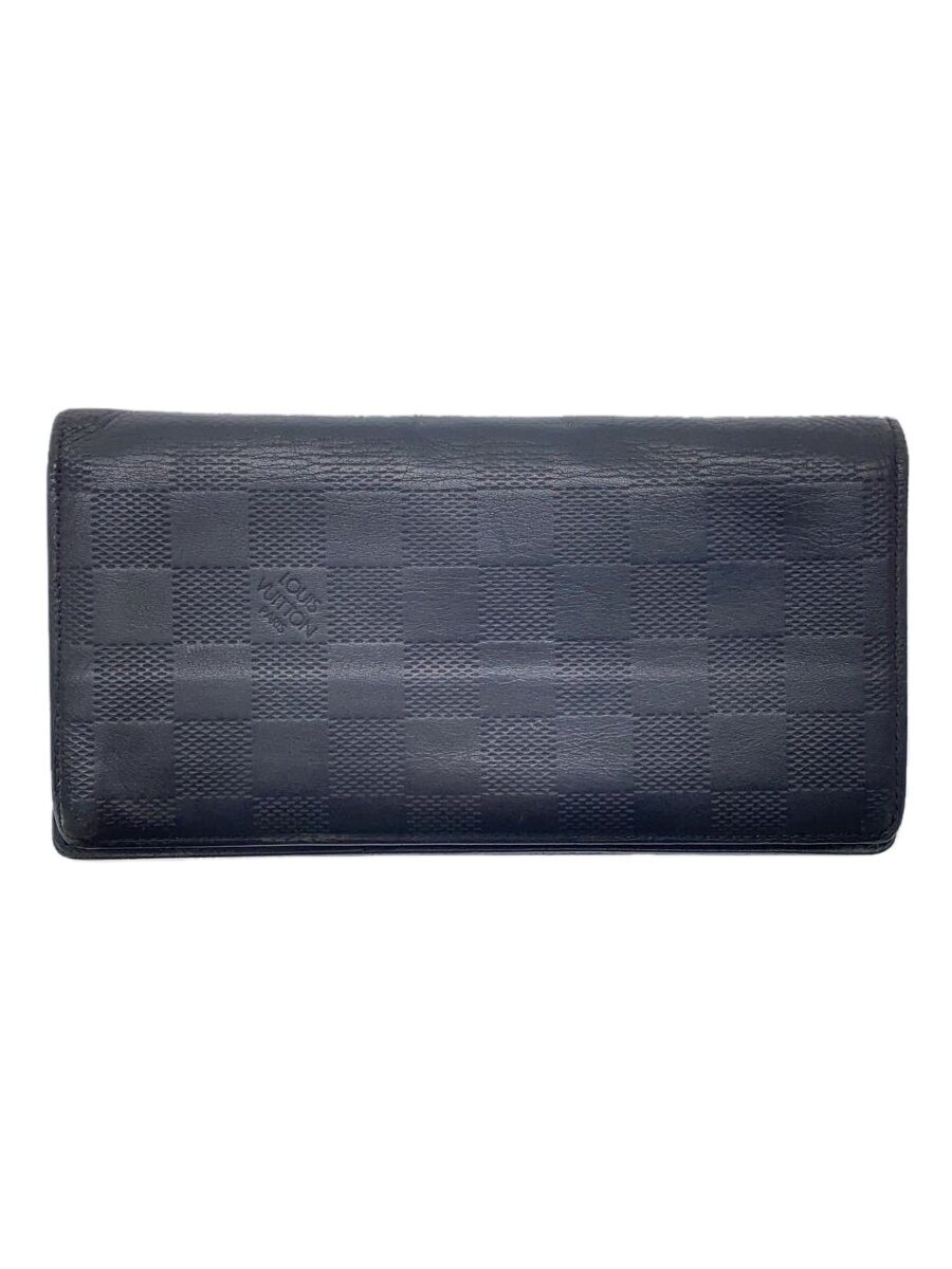 【中古】LOUIS VUITTON◆ポルト・フォイユ・ブラザ_ダミエ・アンフィニ_BLK/なめし革/BLK/無地/メンズ【服飾雑貨他】