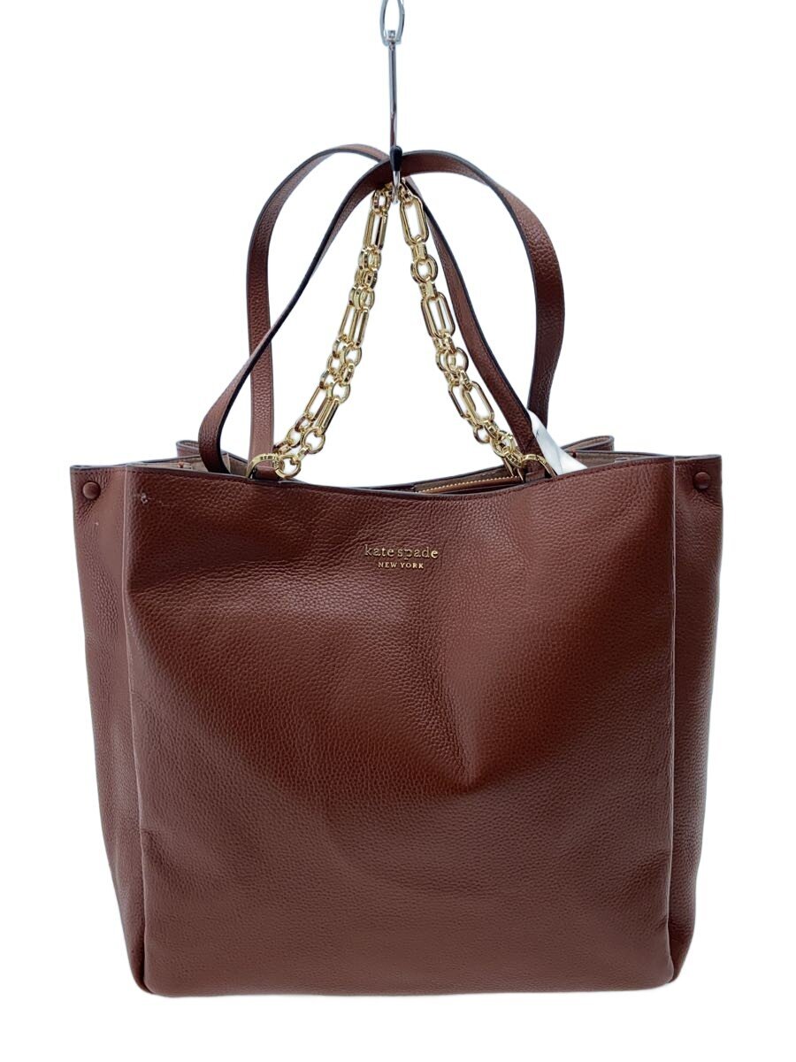 【中古】kate spade new york◆トートバッグ/なめし革/BRW/無地/K54444//【御徒面子】