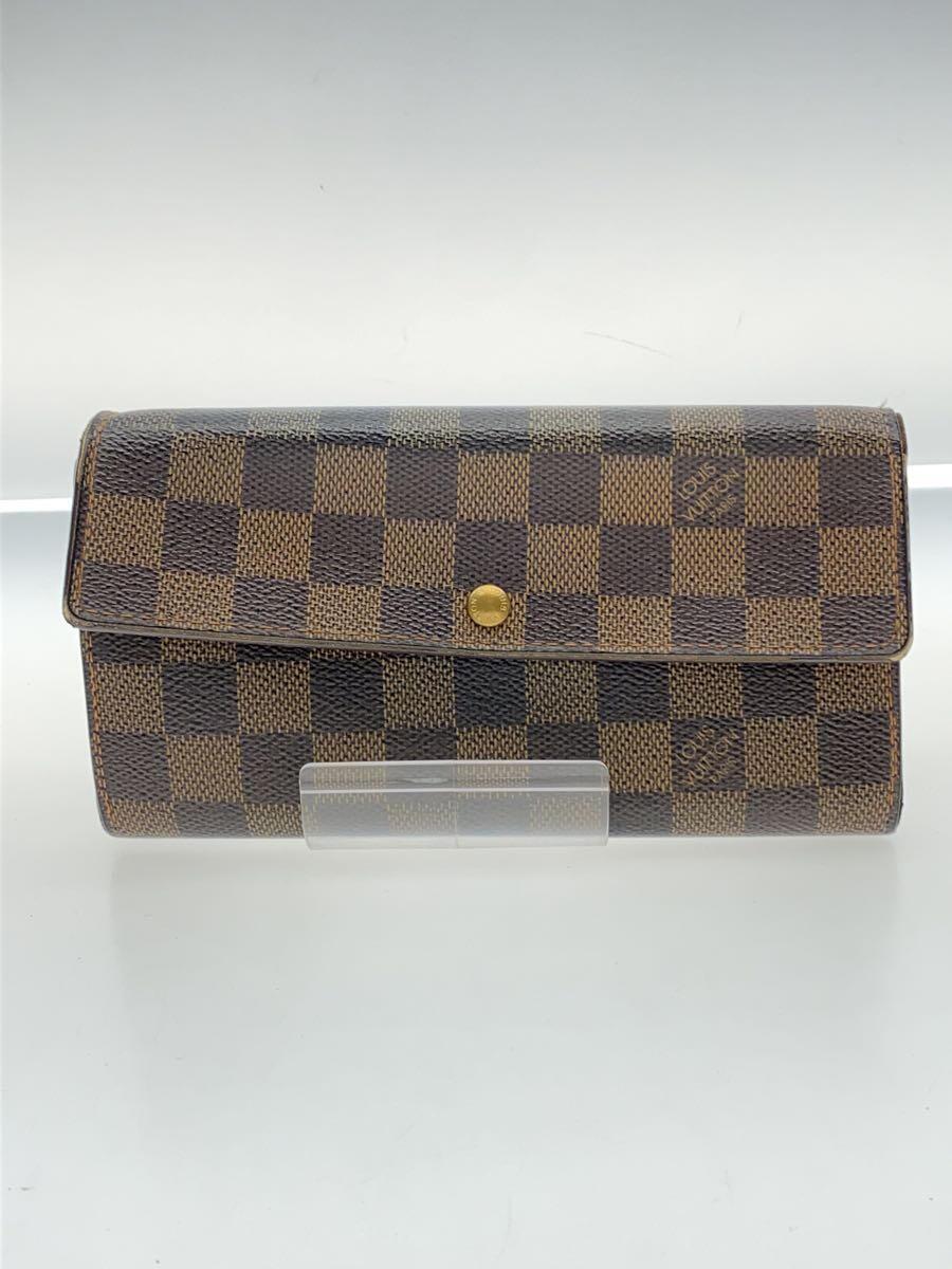 【中古】LOUIS VUITTON◆1)ポルト・フォイユ・サラ_ダミエ・エベヌ_BRW/PVC/BRW/メンズ【服飾雑貨他】