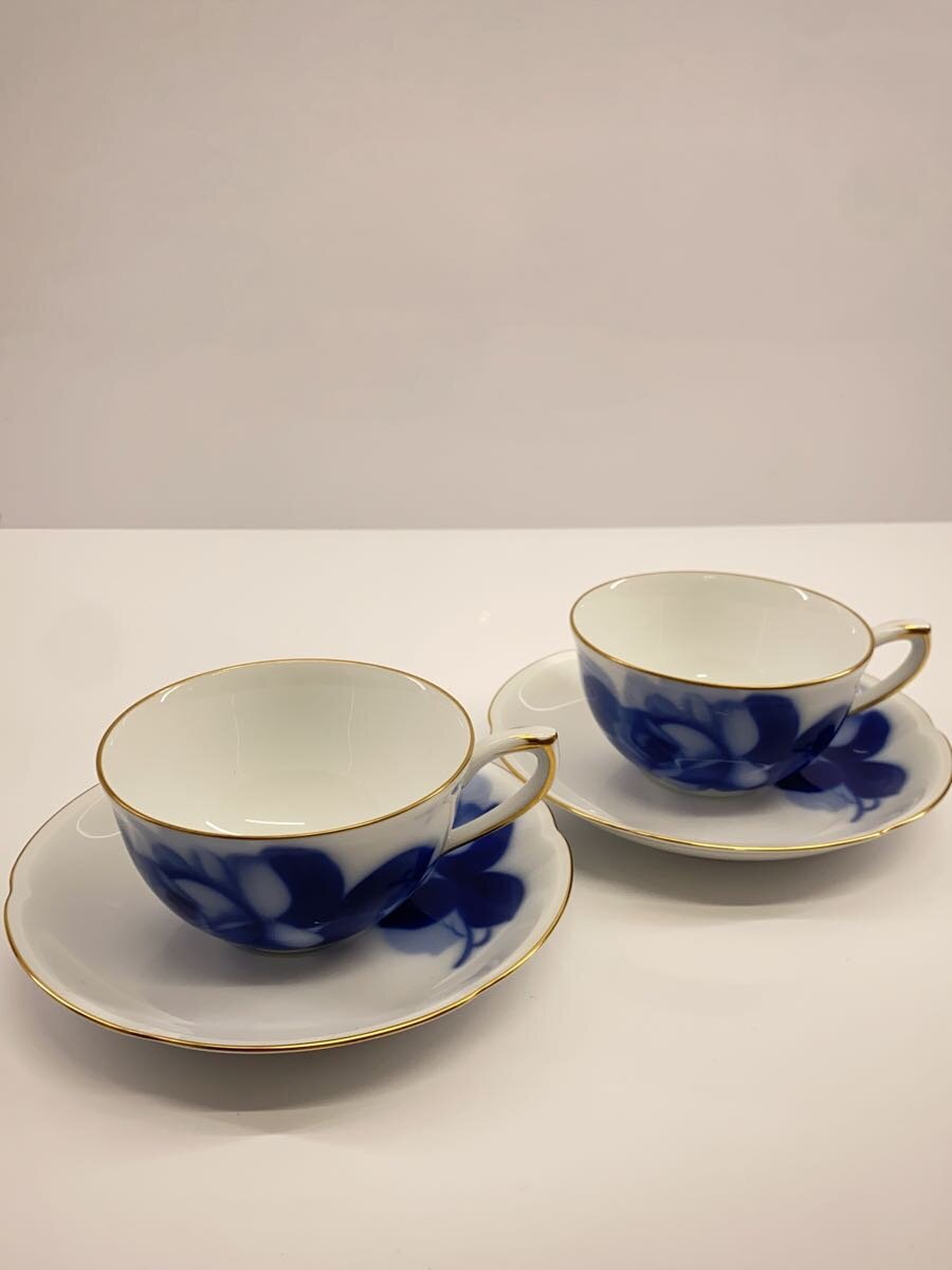 【中古】大倉陶園◆優勝杯\u0026平円盤2客組/WHT/青色サクラ色/8211【御厨子所備品】