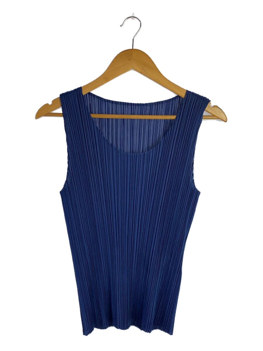 【中古】PLEATS PLEASE ISSEY MIYAKE◆ノースリーブカットソー/5/ポリエステル/BLU/PP03-JK101【レディースお召しもの】