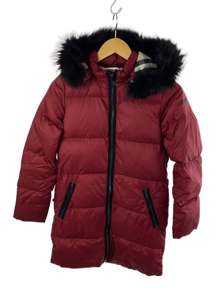 【中古】BURBERRY CHILDREN◆ロングダウンジャケット/--/--/RED/無地【レディース御召しもの】