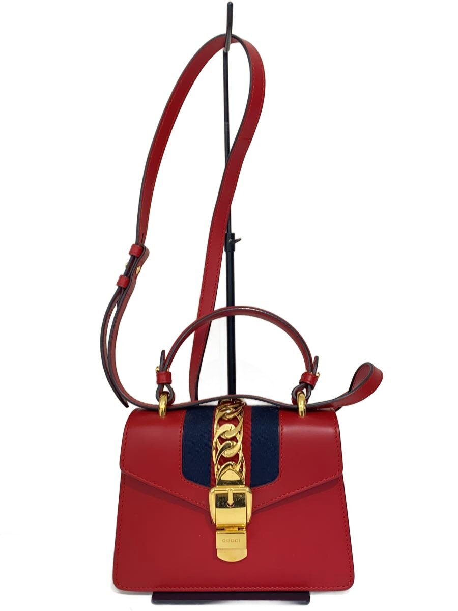 【中古】GUCCI◆ハンドバック_シルヴィ/なめし革/RED【御徒面子】