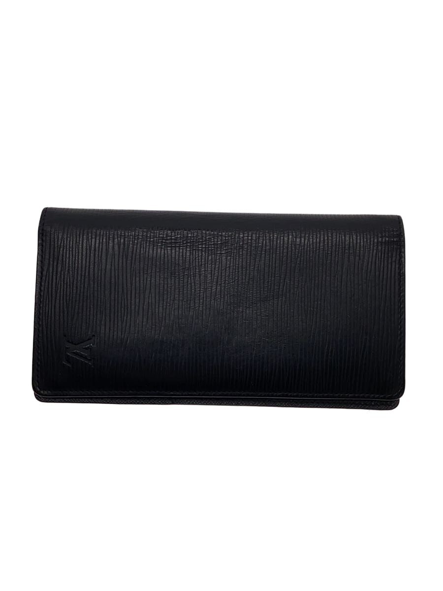 【中古】LOUIS VUITTON◆ポルト・フォイユ・ブラザ_五分五分ガ/牛皮/BLK/メンズ【服飾雑貨他】