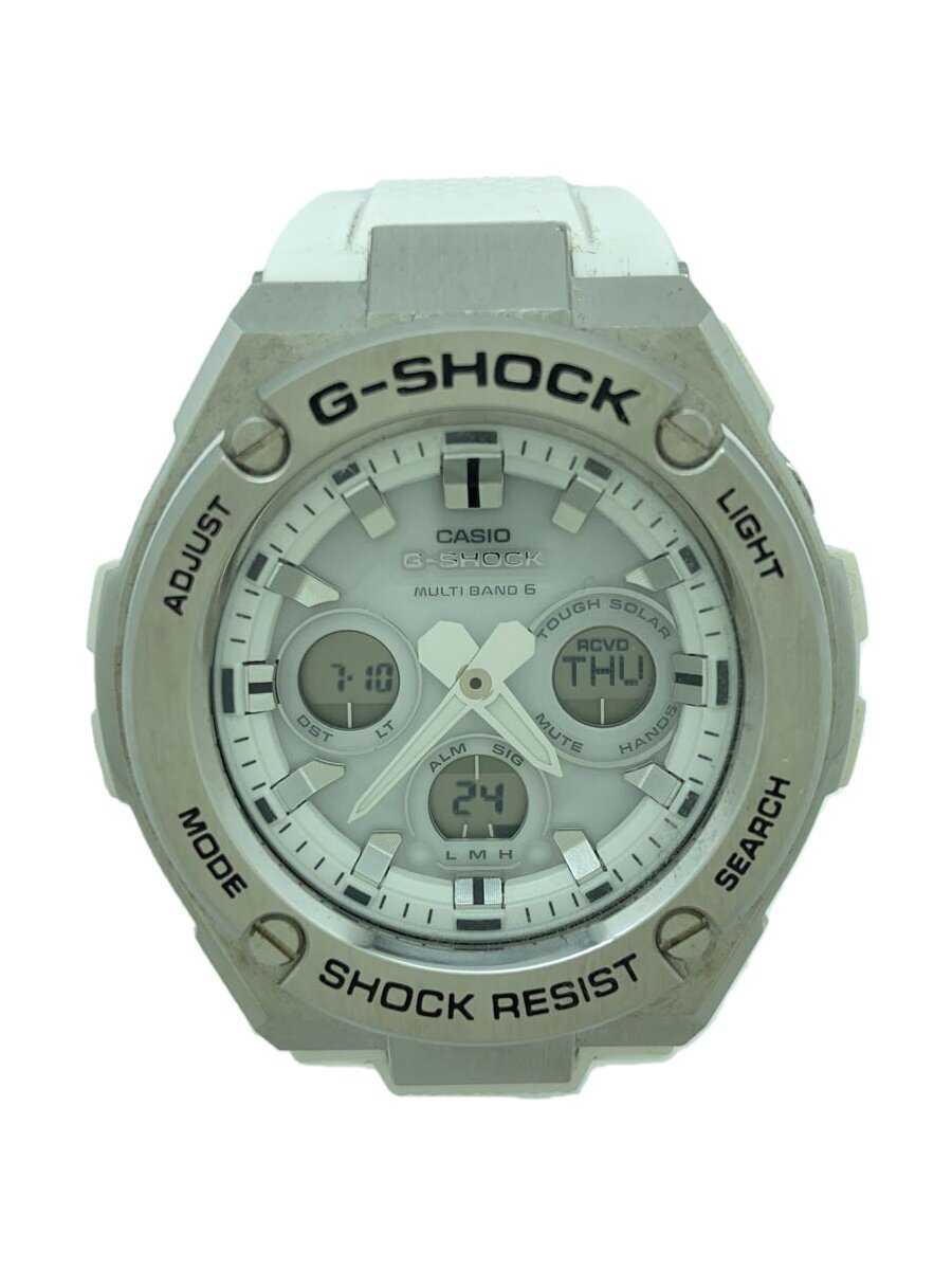 【中古】CASIO◆ソーラーウオッチ・G-SHOCK/デジアナ/天然ゴム/WHT/WHT/SS【服飾雑貨他】