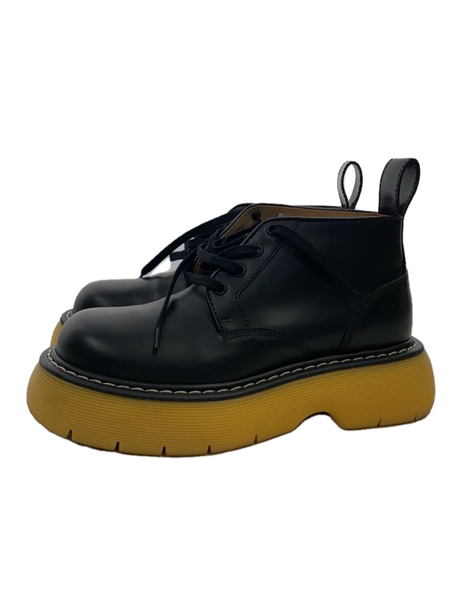 【中古】BOTTEGA VENETA◆THE BOUNCE/レースアプブーツ/38.5/BLK/黒/なめし革【シューズ】