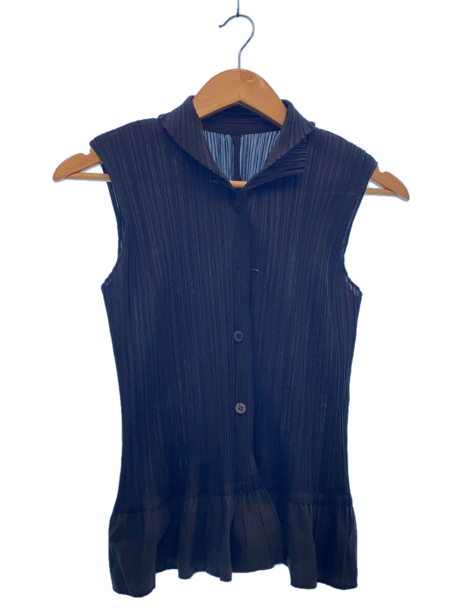 【中古】PLEATS PLEASE ISSEY MIYAKE◆ノースリーブプリーツブラウス/--/ポリエステル/BLK/PP23-JE728/? NULL ?【レディース御召しもの】