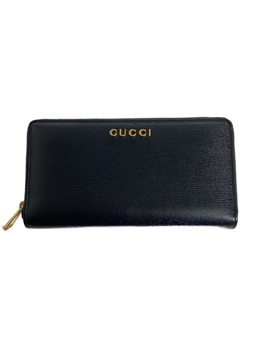【中古】GUCCI◆GUCCI 原作 ジップアラウンドウォレット/なめし革/BLK/無地/レディース【服飾雑貨他】