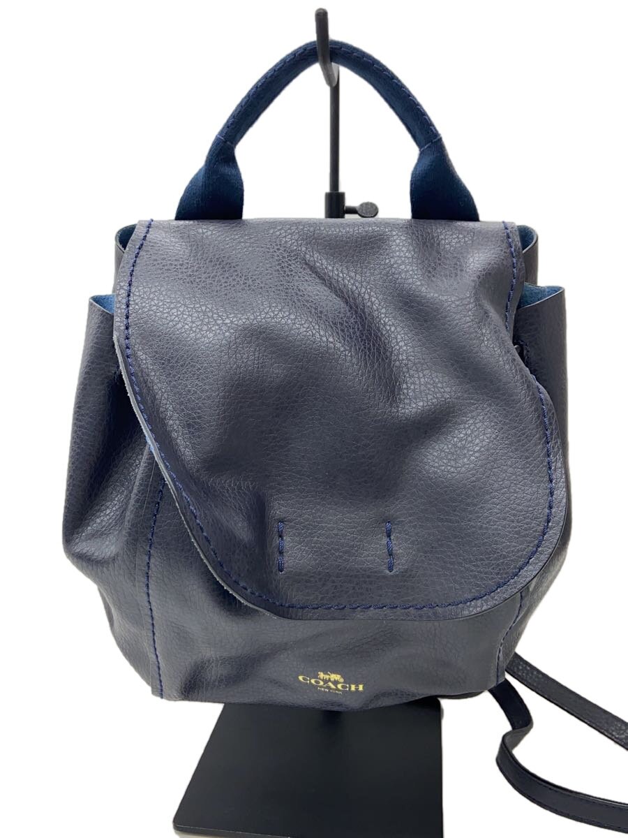 【中古】COACH◆背嚢/なめし革/NVY/無地/F59819//【御徒面子】