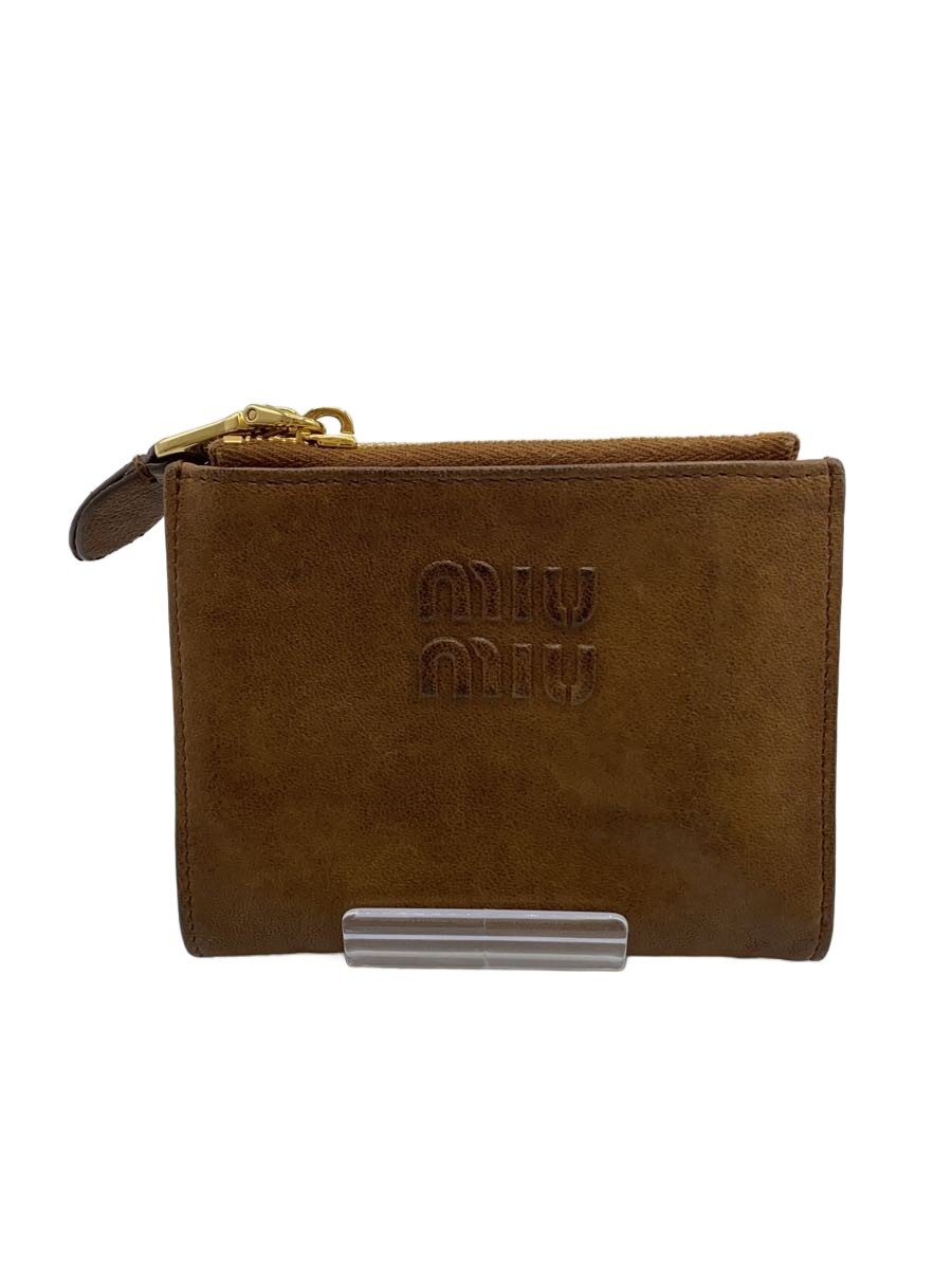 【中古】MIU MIU◆ナッパレザー/2つ折り金入れ/なめし革/BRW/レディース//【服飾雑貨他】