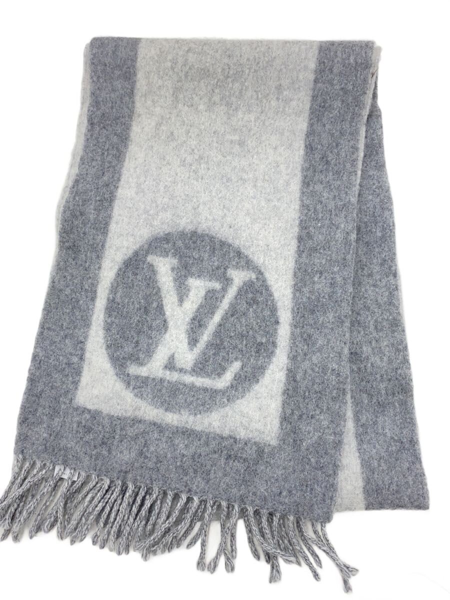 【中古】LOUIS VUITTON◆エシャルプ・カーディフ_モノグラム_GRY/羊毛/GRY/メンズ//【服飾雑貨他】