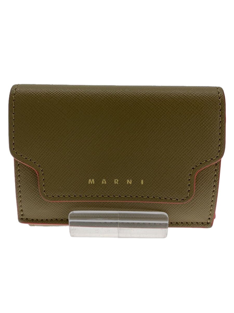 【中古】MARNI◆ダブル引っかかり/コンパクトウォレット/3つ折り紙入れ/なめし革/KHK/レディース/PFMOOW02U07【服飾雑貨他】