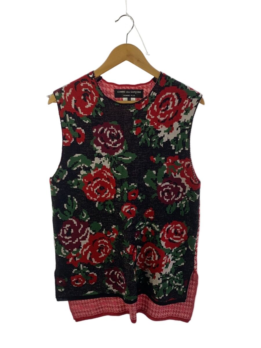 【中古】COMME des GARCONS HOMME PLUS◆編み物より良い(薄っぺら)/S/RED/総柄/PI-N002/22SS rose print knit vest【メンズウェア】