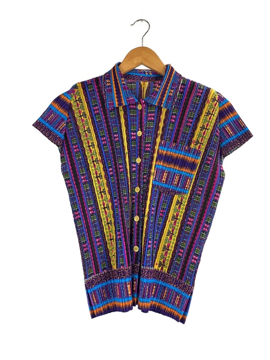 【中古】PLEATS PLEASE ISSEY MIYAKE◆半袖トップ/4/ポリエステル/マルチ色合い/総柄/PP41-JJ813【レディースお召しもの】