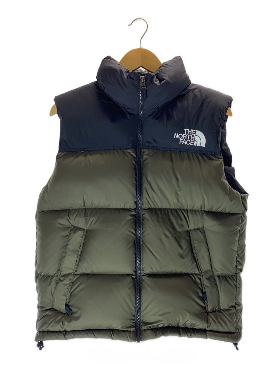【中古】THE NORTH FACE◆NUPTSE VEST_ヌプシベスト/落ちこむより良い/S/ナイロン/カーキ/ND92338【メンズウェア】
