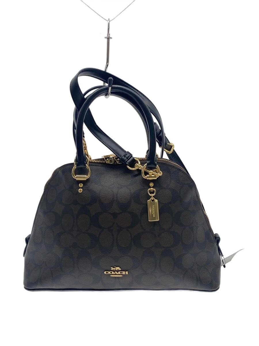 【中古】COACH◆ハンドバック_名書き_黒いことなめし革/なめし革/BRW/総柄//【御徒面子】