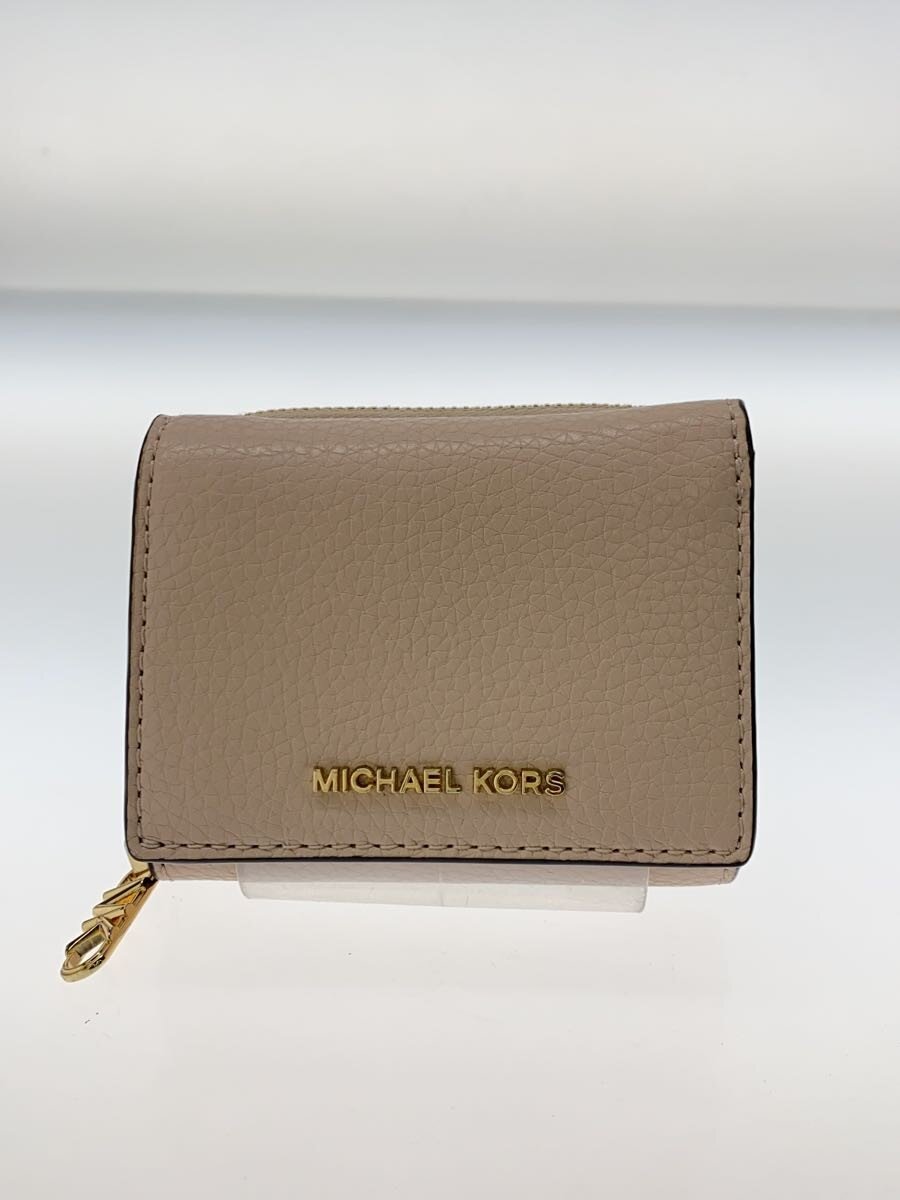【中古】MICHAEL KORS◆3つ折り銭入れ/なめし革/BEG/レディース/32S4G8ED8L【服飾雑貨他】