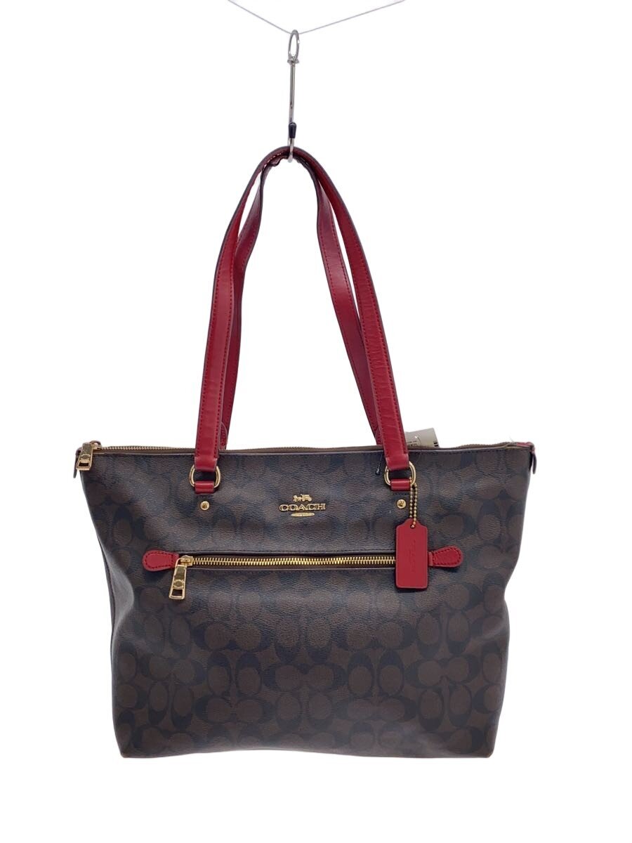【中古】COACH◆ギャラリートート_書き判_赤いことなめし革/--/BRW【御徒面子】