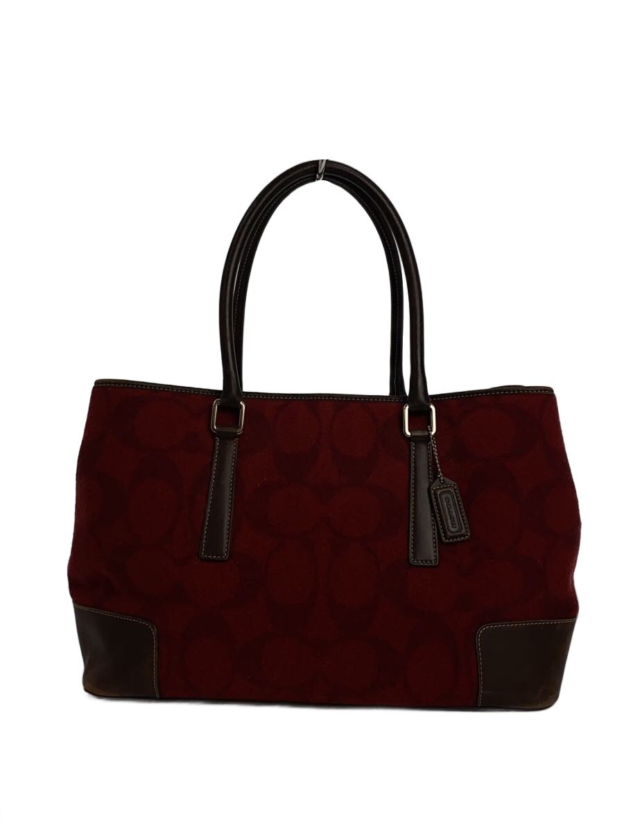 【中古】COACH◆トートバッグ/羊毛/RED/総柄/F1J-7721//【御徒面子】